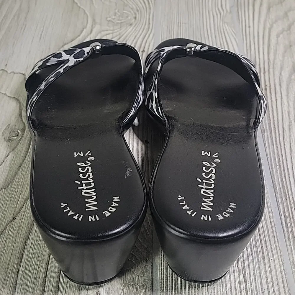 Matisse Black and White Leopard Print Wedge Sandals Womens Size 7
